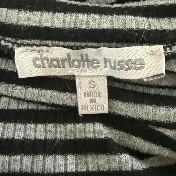 Charlotte Russe Grey and Black Striped Bell Sleeve Crop Top Crew Neck Blouse - Picture 3 of 4